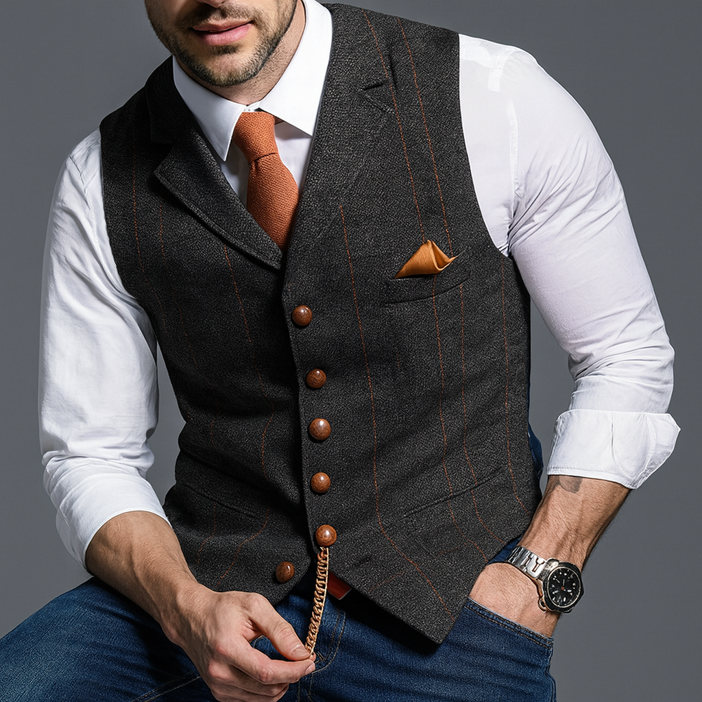 Men's Double-Breasted V-Neck Waistcoat for Formal Occasions