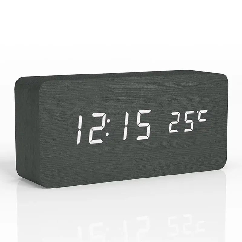 Wood-Look Digital LED Alarm Clock with Temperature Display