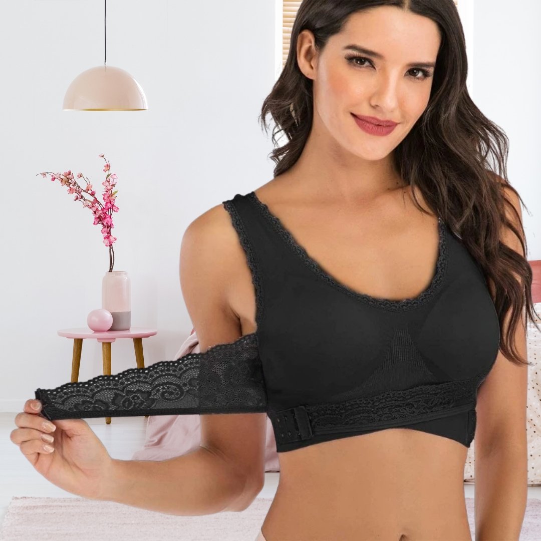 Women's Wire-Free Lace Bra with Adjustable Cross-Back Straps