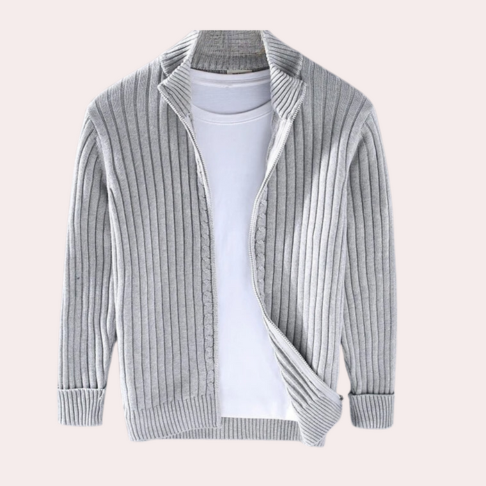 Strickjacke für Herren mit Reißverschluss und gerippten Details für einen gepflegten Freizeitlook