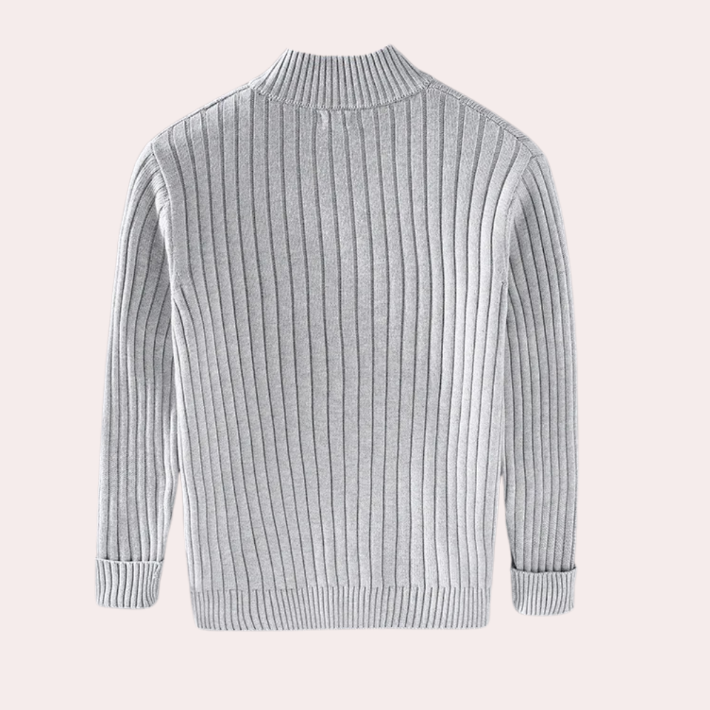 Men's Knitted Zip-Up Cardigan with Ribbed Details for Smart Casual
