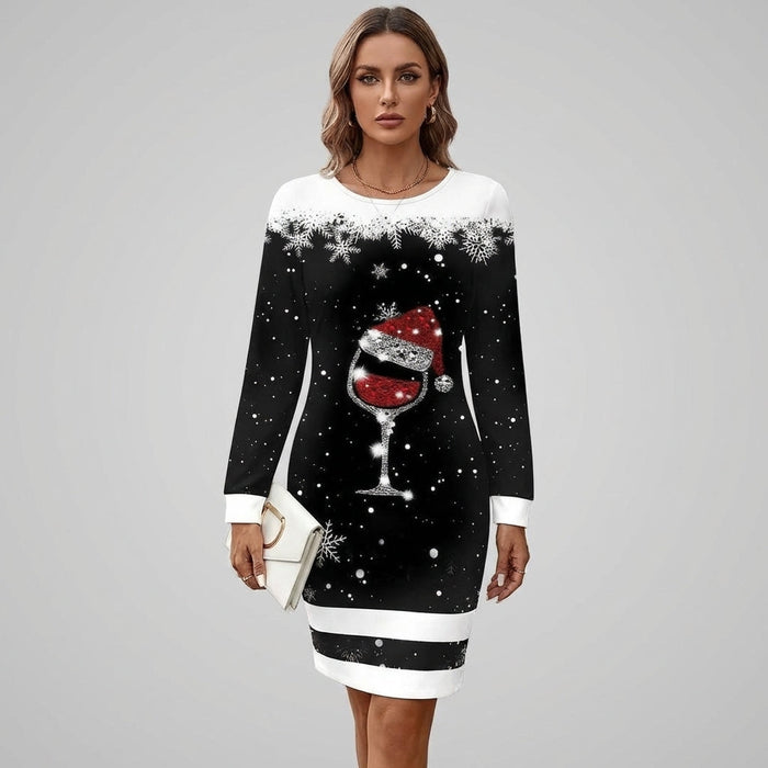 Vestido de Natal para mulher em malha de sweatshirt com estampado festivo