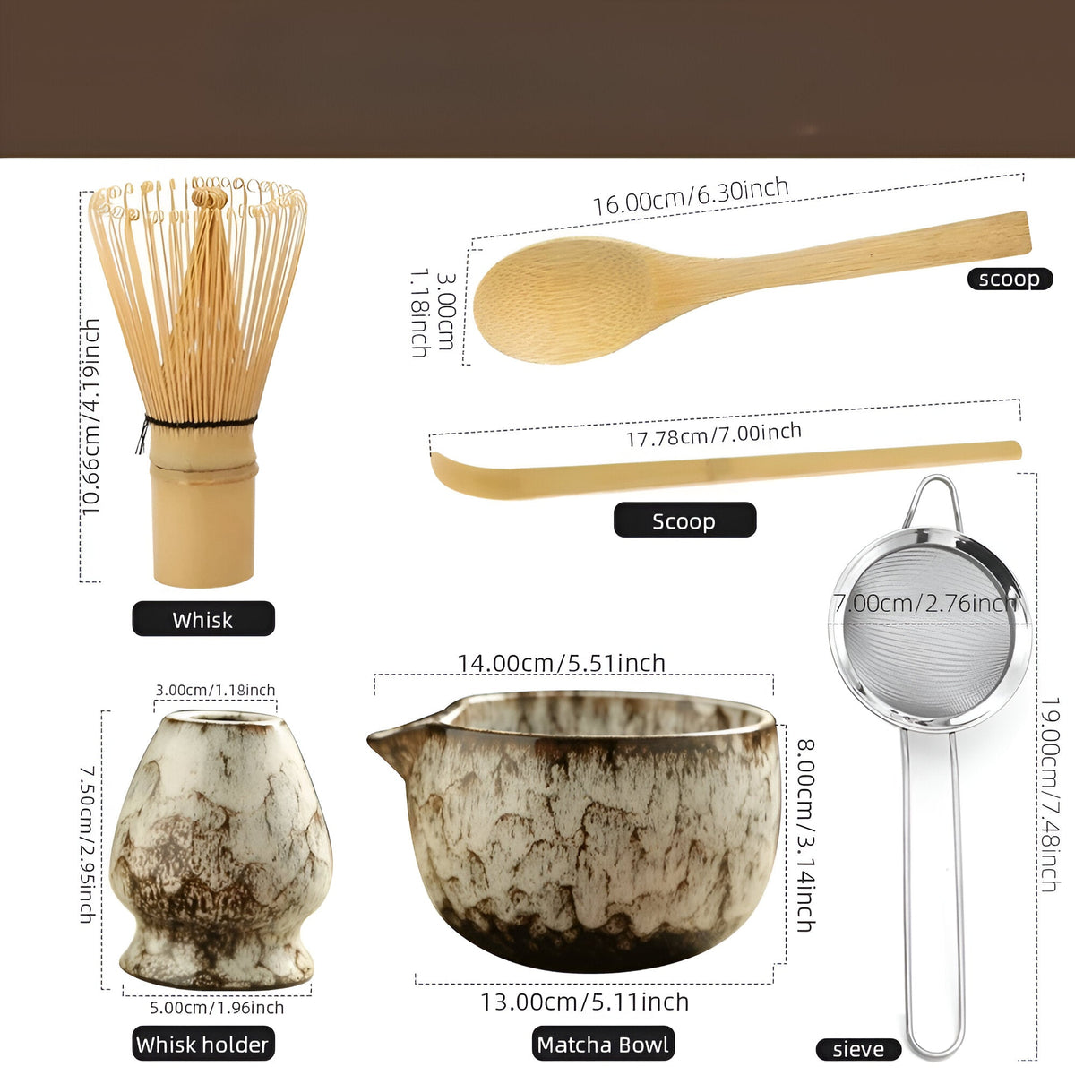 6-Piece Matcha Tea Set with Bamboo Whisk for Tea Ceremonies