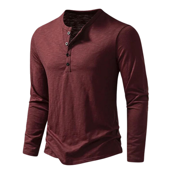 Men's Long Sleeve Henley T-Shirt with Button Placket