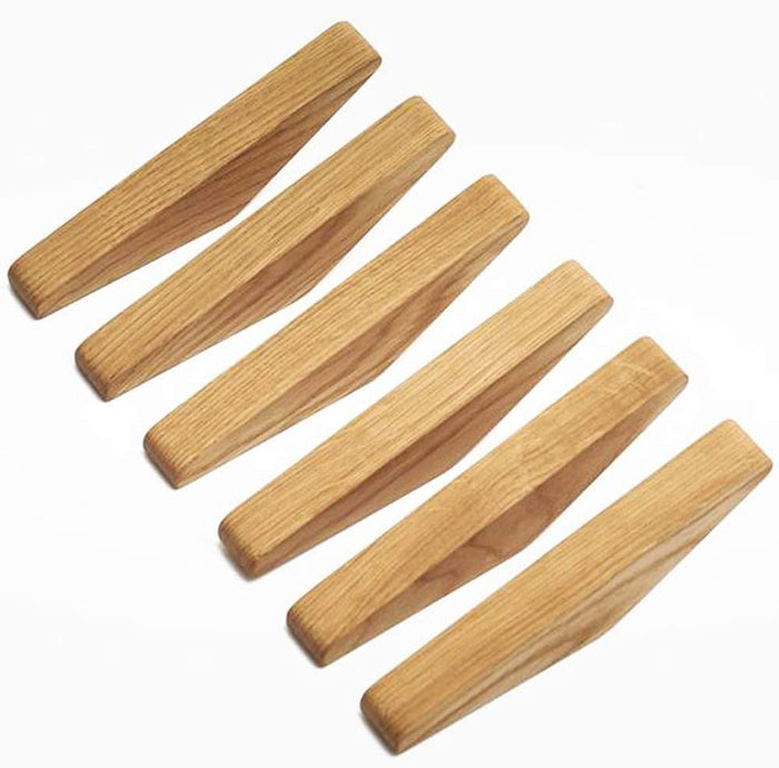 Juego de 6 ganchos de madera para pared con diseño minimalista y formas redondeadas