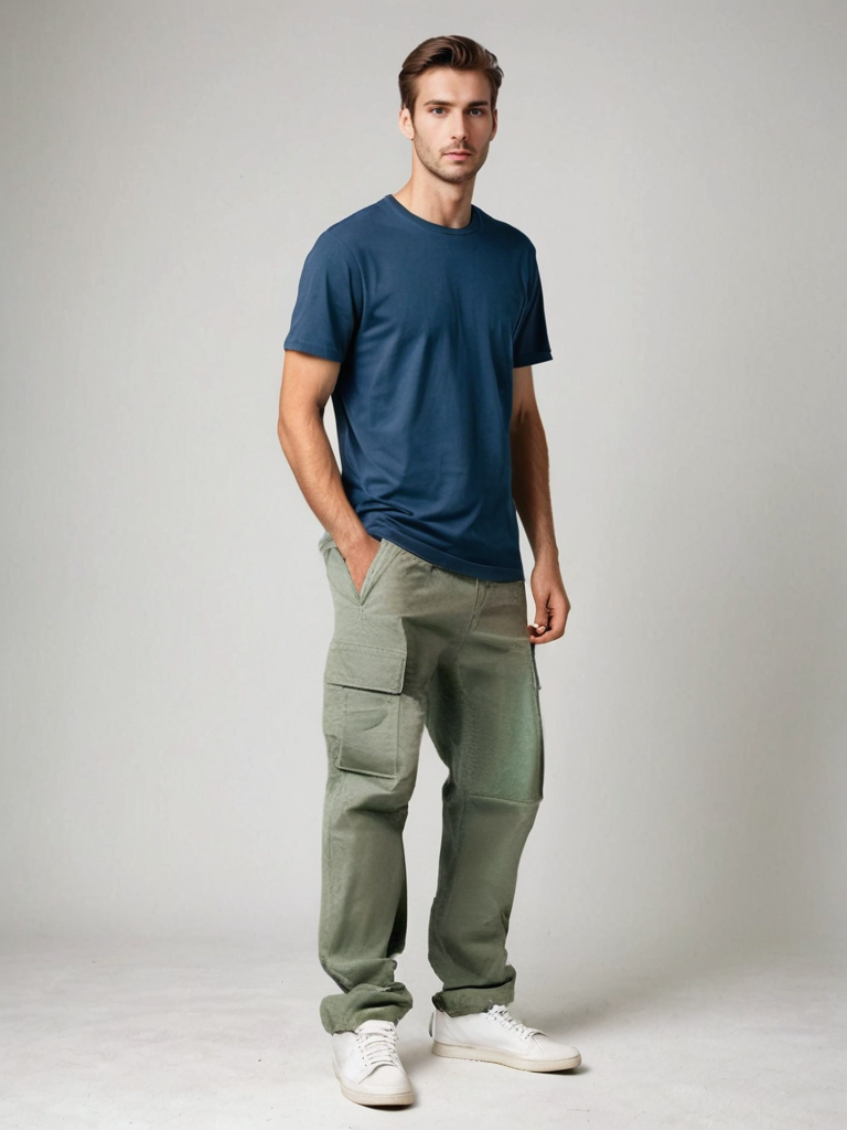 Men's Cargo Trousers with Relaxed Straight Fit and Roomy Pockets