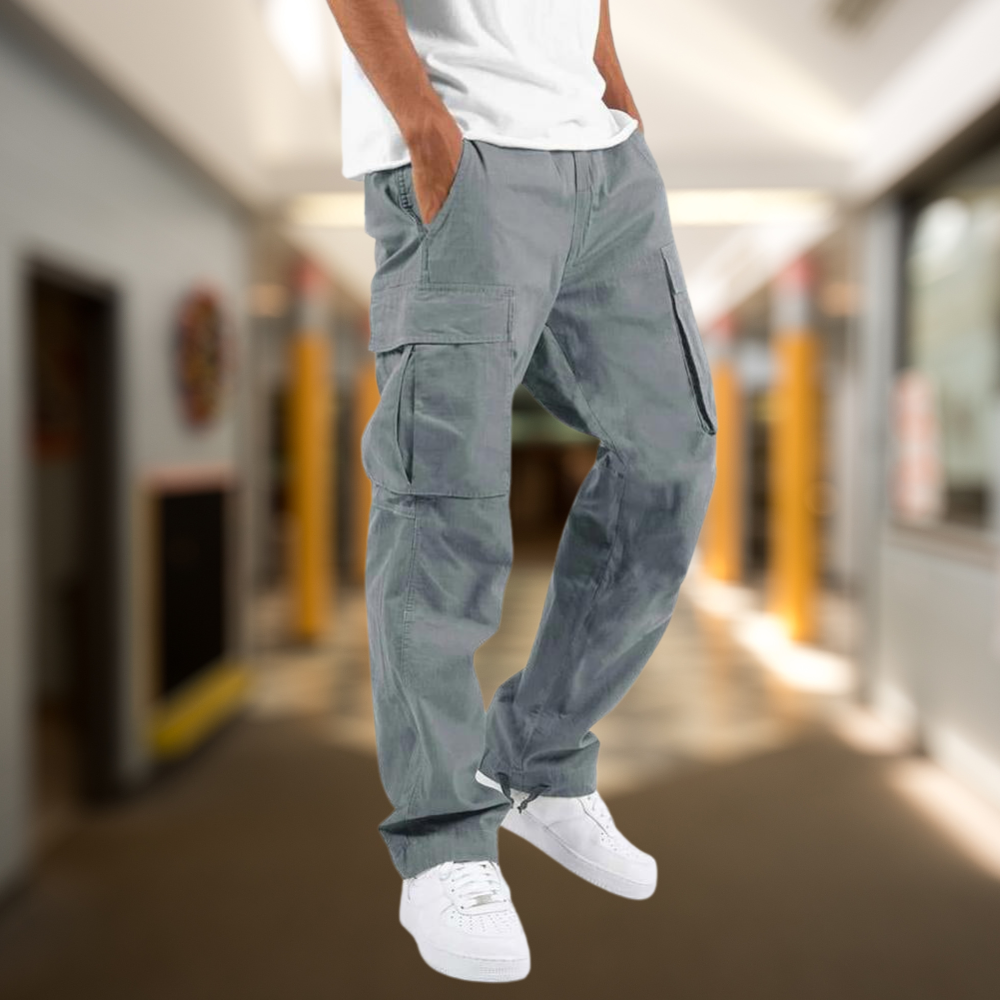Men's Cargo Trousers with Relaxed Straight Fit and Roomy Pockets