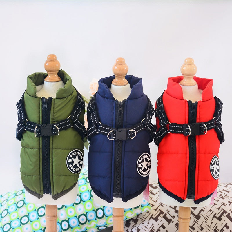 Waterproof Dog Jacket with Built-In Harness and Reflective Strip