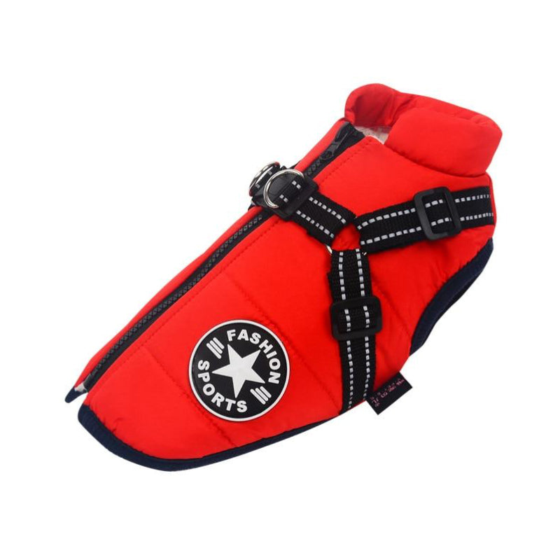 Waterproof Dog Jacket with Built-In Harness and Reflective Strip