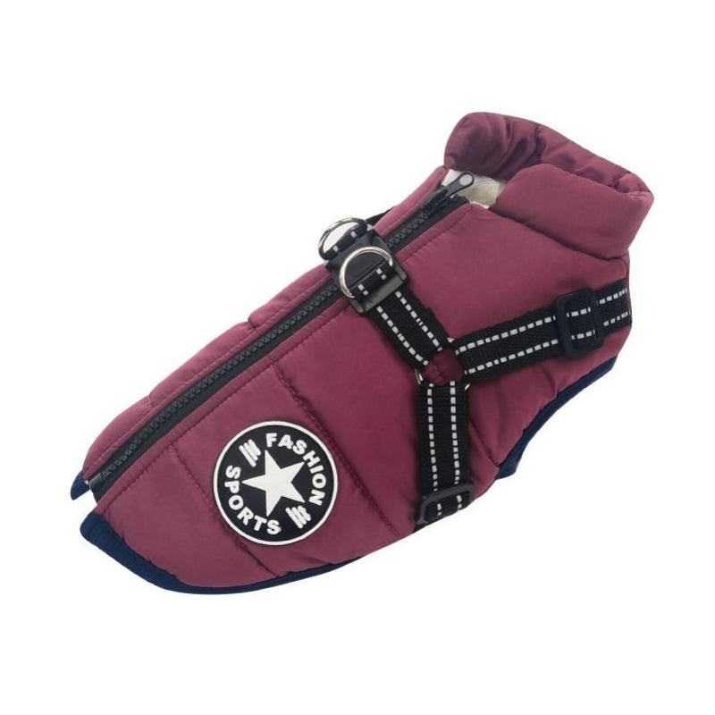 Waterproof Dog Jacket with Built-In Harness and Reflective Strip