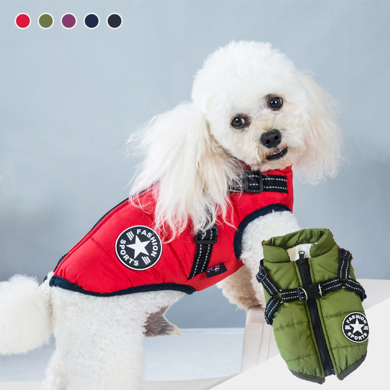 Waterproof Dog Jacket with Built-In Harness and Reflective Strip
