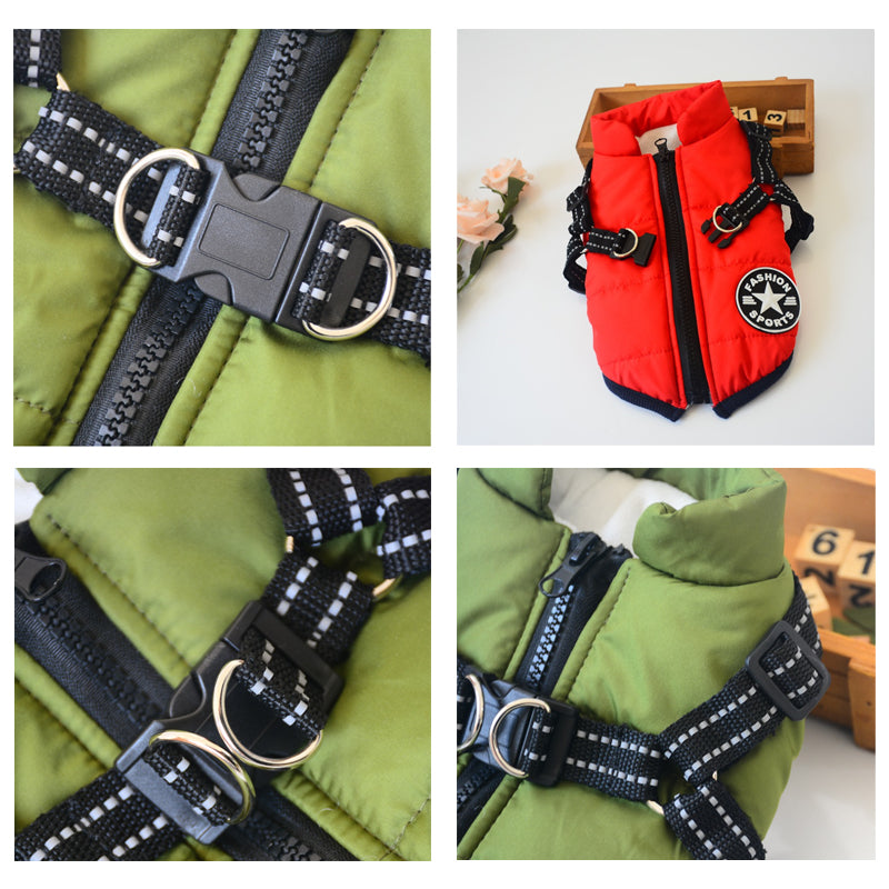 Waterproof Dog Jacket with Built-In Harness and Reflective Strip
