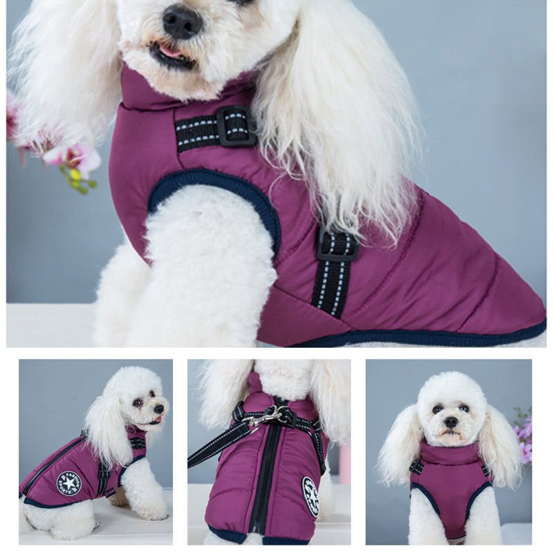 Waterproof Dog Jacket with Built-In Harness and Reflective Strip